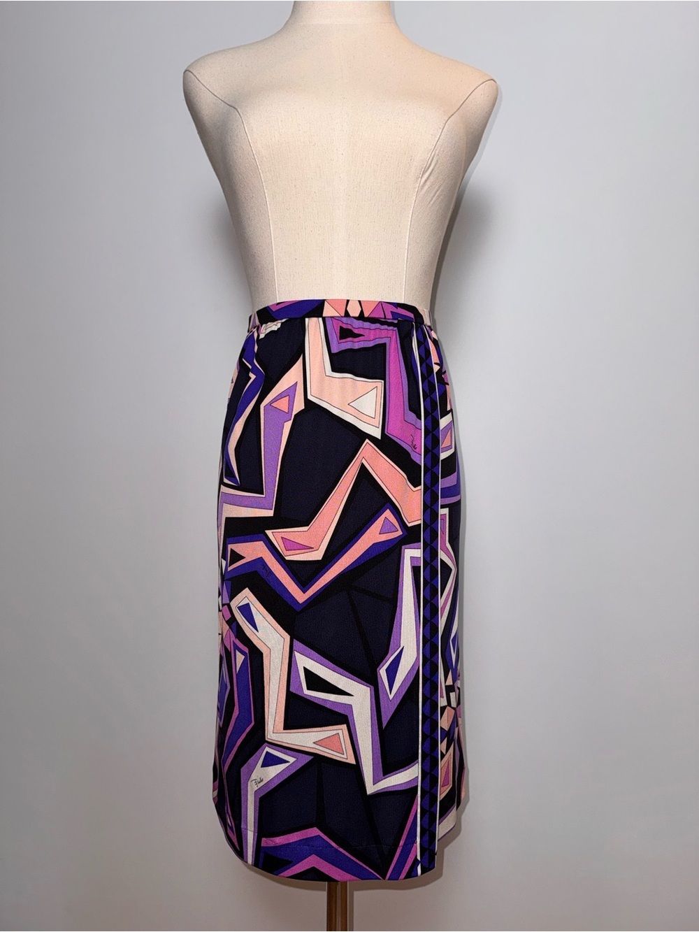 Emilio Pucci Vintage 100% Silk Geometric Print Skirt Size 10 - Picture 2 of 10